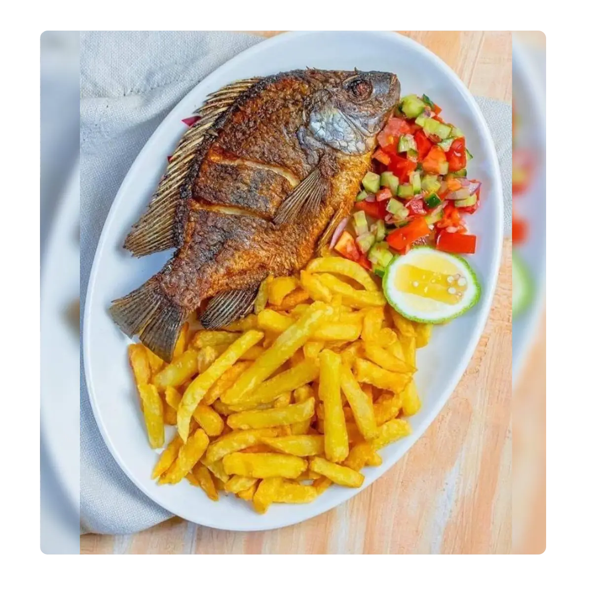 Whole Fish served with chips and salad